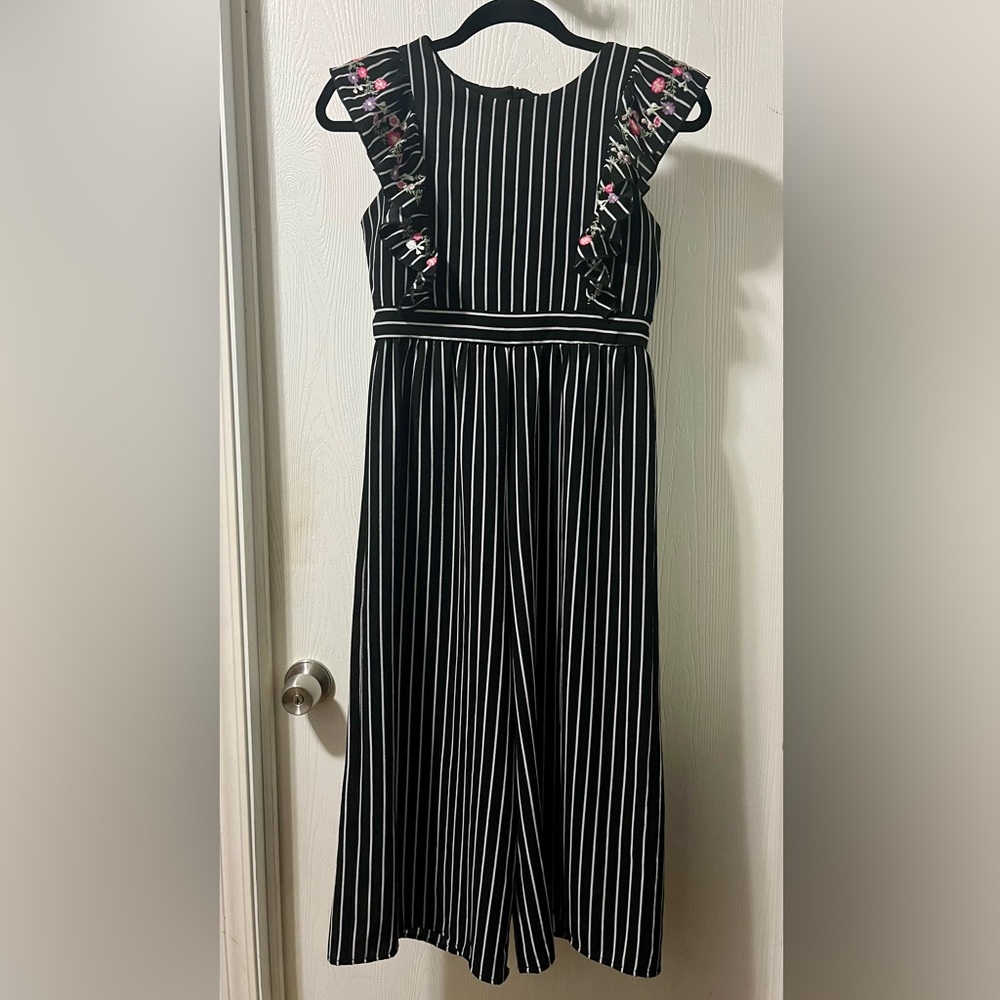 Girls black and white striped romper
